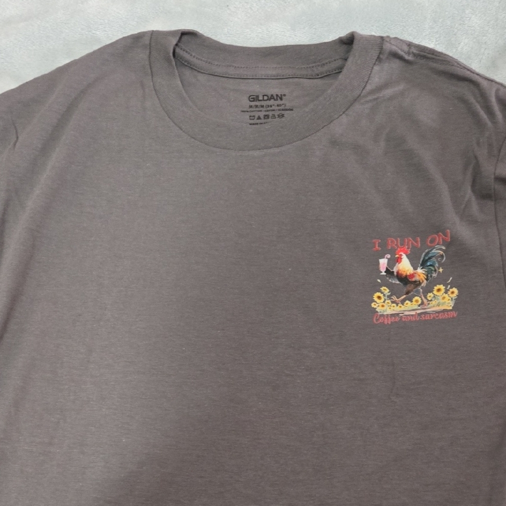 Gildan Gray Tee with Rooster and Floral Design